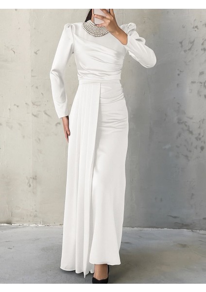 Yaksı Inci Detalı Saten Abiye