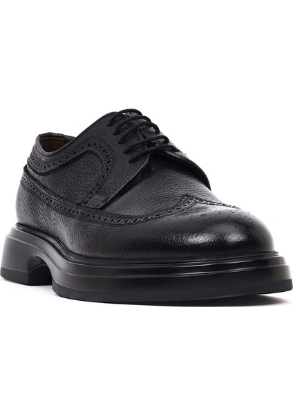 Erkek Siyah Bağcıklı Kalın Tabanlı Deri Casual Ayakkabı 25WFD6042FT