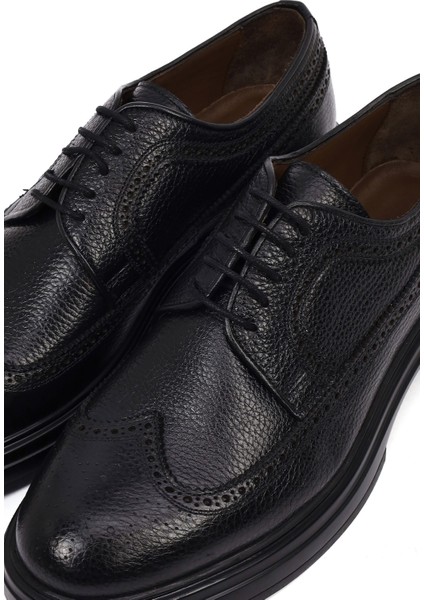 Erkek Siyah Bağcıklı Kalın Tabanlı Deri Casual Ayakkabı 25WFD6042FT