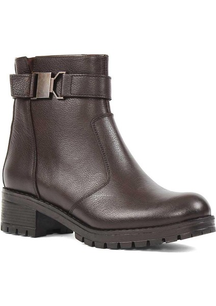 Kadın Kahverengi Fermuarlı Kalın Topuklu Deri Bot fiyatları