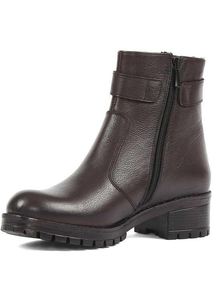 Kadın Kahverengi Fermuarlı Kalın Topuklu Deri Bot modelleri