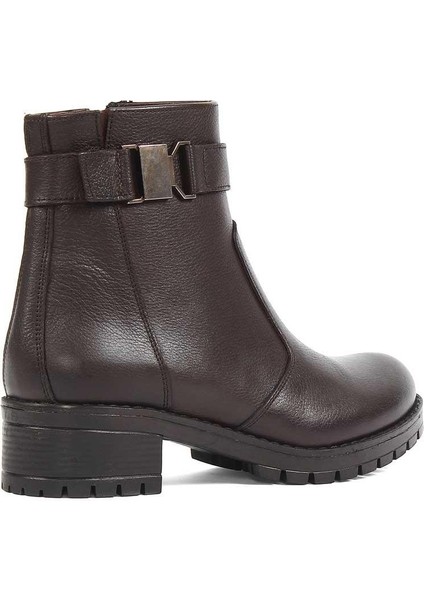 Kadın Kahverengi Fermuarlı Kalın Topuklu Deri Bot fırsatları