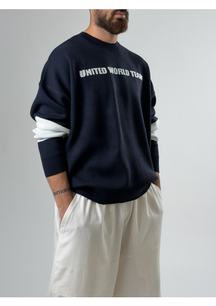 Oversize New York Erkek Lacivert Triko COC2597 fırsatları