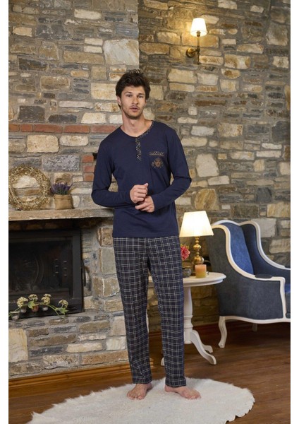 Erkek Lacivert Uzun Kollu Pijama Takımı 26157