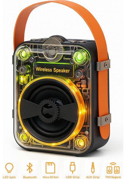 Işıklı Bluetooth Hoparlör Ses Bombası – USB / Sd Kart / Aux / Fm Radyo / Tws Destekli