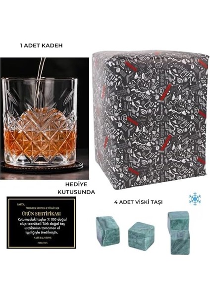 330 cc Paris Serisi Büyük Kadeh Viski Bardağı ve 4 Adet Viski Taşı Hediyeli fiyatları