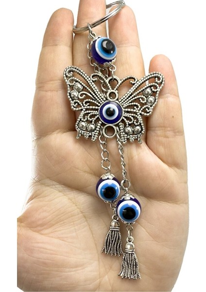 Özel Tasarım Nazarlı Metal Kelebek Salkım Zincir Anahtarlık, Püsküllü Hediyelik Anahtarlık fiyatları