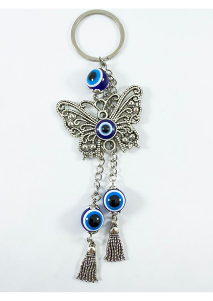 Özel Tasarım Nazarlı Metal Kelebek Salkım Zincir Anahtarlık, Püsküllü Hediyelik Anahtarlık fırsatları