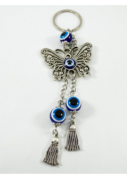 Özel Tasarım Nazarlı Metal Kelebek Salkım Zincir Anahtarlık, Püsküllü Hediyelik Anahtarlık indirimleri