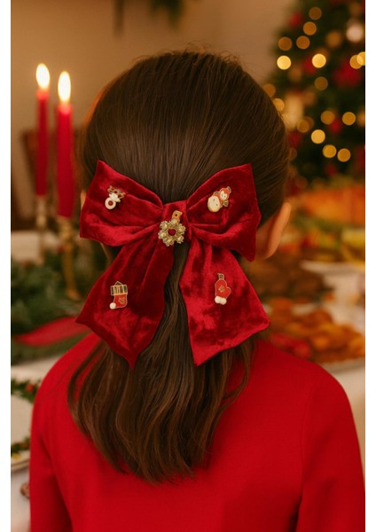 Yılbaşı Figürleri Charm Süslü Kadife Fiyonk Toka fırsatları