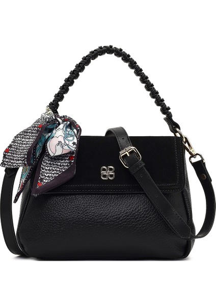 Kadın Siyah Uzun Askılı Süet Deri Omuz Çantası 25WBD253314