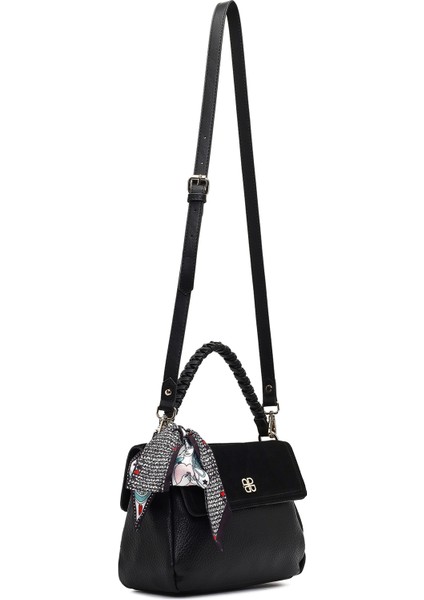 Kadın Siyah Uzun Askılı Süet Deri Omuz Çantası 25WBD253314