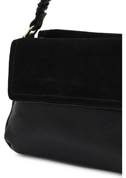 Kadın Siyah Uzun Askılı Süet Deri Omuz Çantası 25WBD253314