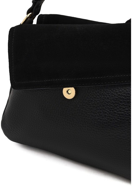 Kadın Siyah Uzun Askılı Süet Deri Omuz Çantası 25WBD253314