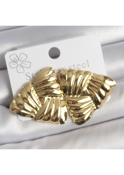 316 Çelik Gold Renk Işlemeli Üçgen Model Kadın Küpe