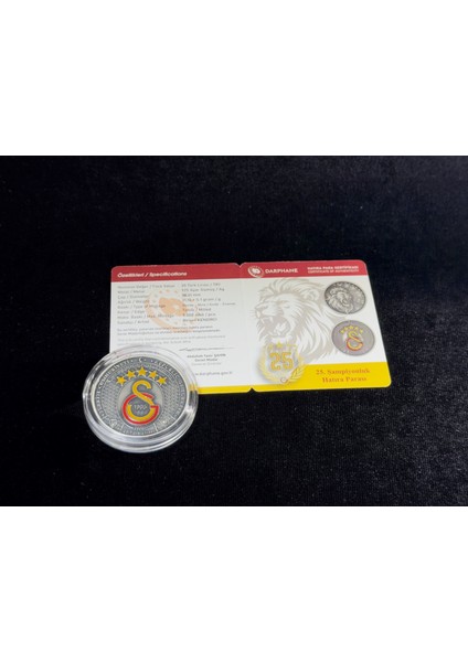 Galatasaray – 25. Şampiyonluk Gümüş/okside Hatıra Sikkesi (Darphane, 925 Ayar, Mineli)