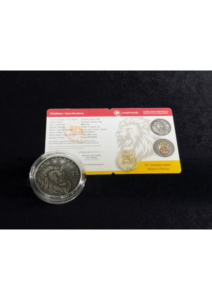 Galatasaray – 25. Şampiyonluk Gümüş/okside Hatıra Sikkesi (Darphane, 925 Ayar, Mineli) fiyatları