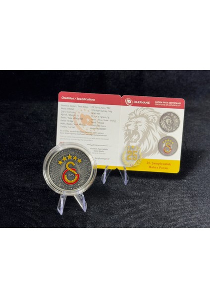 Galatasaray – 25. Şampiyonluk Gümüş/okside Hatıra Sikkesi (Darphane, 925 Ayar, Mineli) modelleri