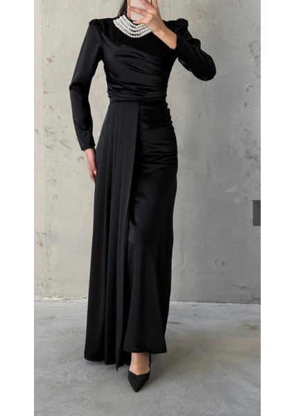 Yaksı Inci Detalı Saten Abiye