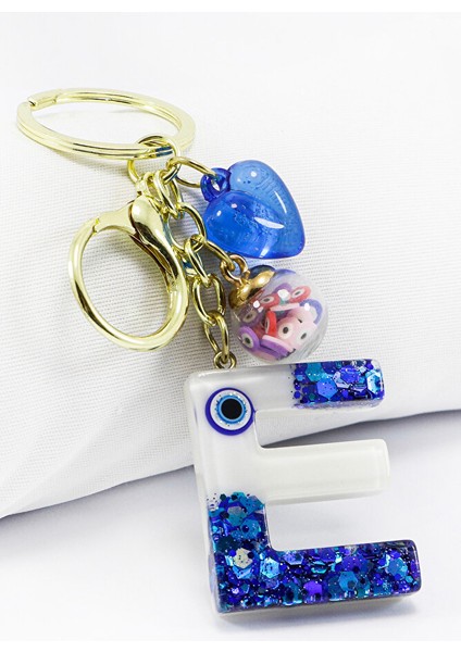 Renkli Epoksi E Harfi Anahtarlık, Hediyelik Nazarlı Çanta Süsü