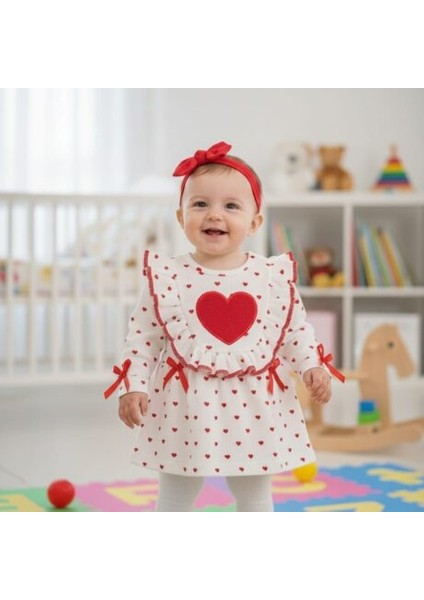 Kız Bebek Kalpli Fırfırlı Elbise