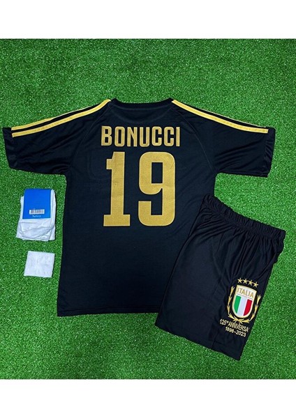 Italya 125.YIL Leonardo Bonucci Siyah Çocuk Forması 4'lü Set (Black)