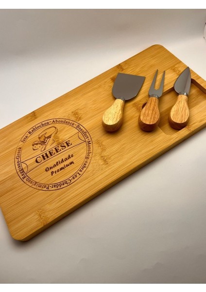 Özel Bambu 3 Bıçaklı Dekoratif Peynir Sunum Tahtası Kahvaltı Seti fiyatları