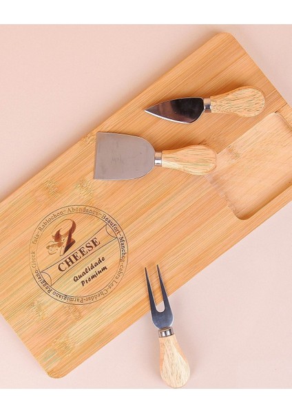 Özel Bambu 3 Bıçaklı Dekoratif Peynir Sunum Tahtası Kahvaltı Seti fırsatları
