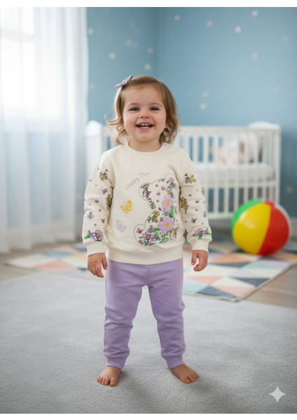 Kız Çocuk Çiçekli Ayı Baskılı 2li Takım