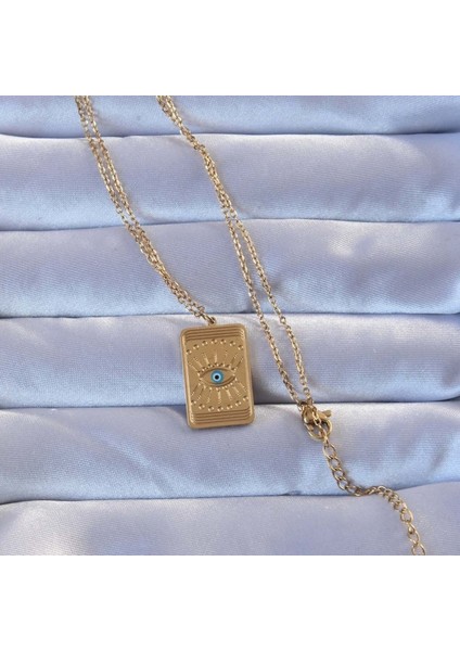 316L Altın Renk Işlemeli Nazarlı Göz Model Vintage Kolye