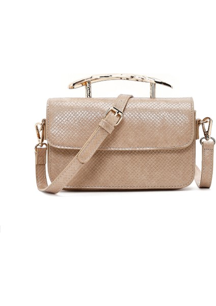 Kadın Bej Uzun Askılı Desenli Mini Kol Çantası 25ABD250840