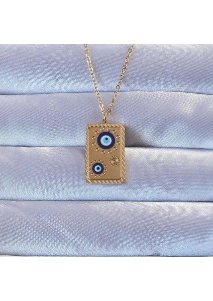 316L Altın Renk Işlemeli Nazarlı Vintage Kolye fiyatları