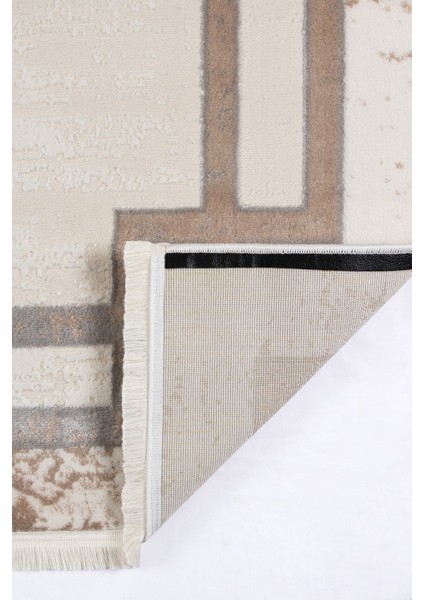 Glory Vl Saçaklı Modern Dokuma Halı Oturma Odası Salon Mutfak Halısı Krem Gold T1A indirimleri