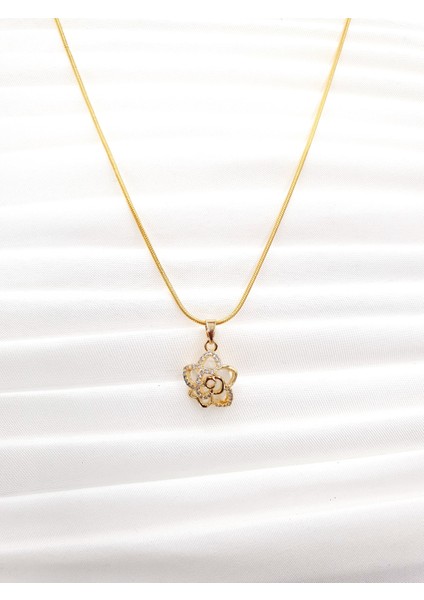 Gül Figürlü Altın Kolye – Zirkon Taşlı, Zarif ve Romantik Tasarım fiyatları