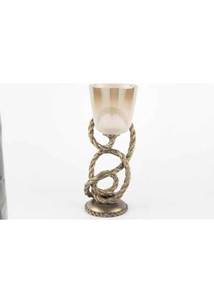 Bronz Halat Ayaklı Dekoratif Mumluk 36X15 cm