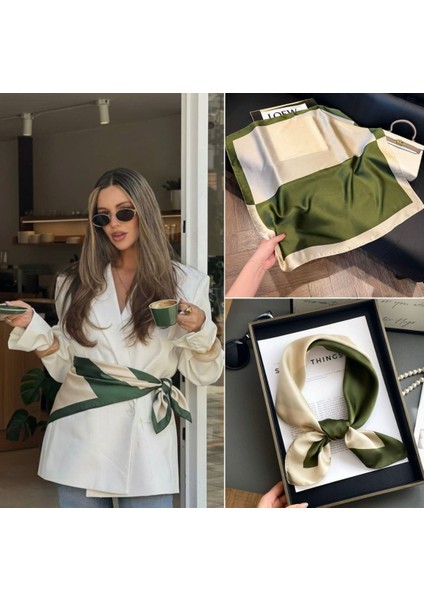 Özel Baskı Krem Yeşil Saten Fular fiyatları