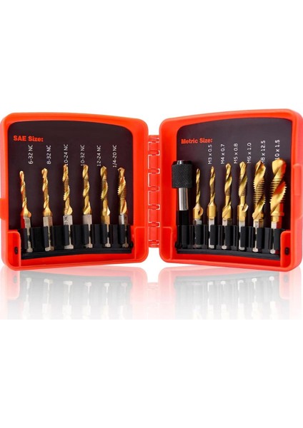 13 Parça Titanyum Kombine Kılavuz Ucu Seti Diş Açma Delme Için Kılavuz Çekme ve Uç Seti