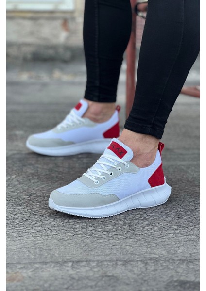 Beyaz Kırmızı Triko Erkek Spor Ayakkabı