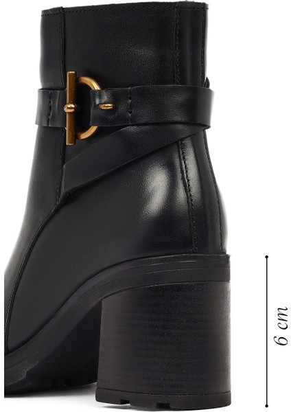 Kadın Siyah Fermuarlı Kalın Topuklu Deri Bot 25WFD188518 fiyatları