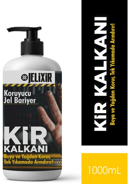 Kir Kalkanı Endüstriyel El Koruyucu Jel, Boya ve Yağ Bariyeri, 1000ML, 4 Saat Etkili, Kokusuz, Tek Yıkamada Temizlenen