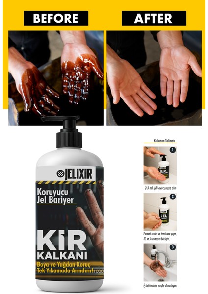 Kir Kalkanı Endüstriyel El Koruyucu Jel, Boya ve Yağ Bariyeri, 1000ML, 4 Saat Etkili, Kokusuz, Tek Yıkamada Temizlenen fiyatları