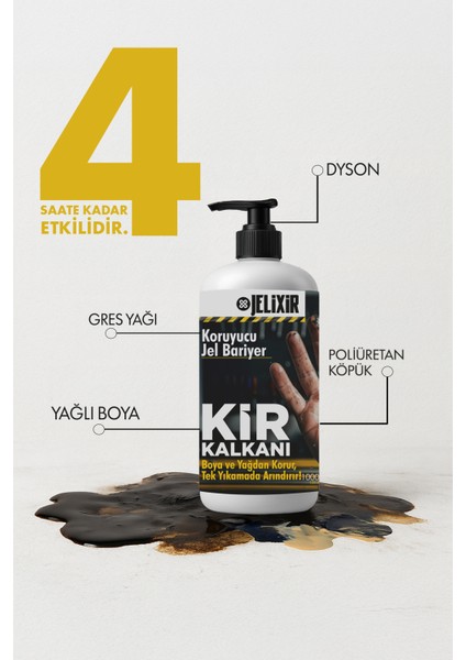 Kir Kalkanı Endüstriyel El Koruyucu Jel, Boya ve Yağ Bariyeri, 1000ML, 4 Saat Etkili, Kokusuz, Tek Yıkamada Temizlenen modelleri