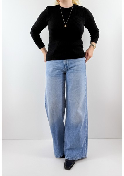 Siyah Bisiklet Yaka Basic Kazak fiyatları