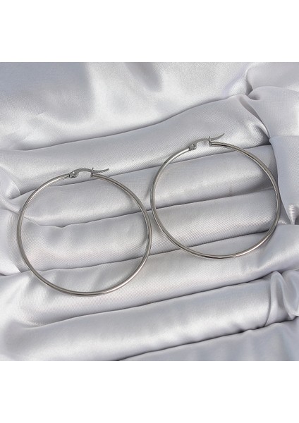 316 Çelik Gümüş Renk 53 mm Halka Model Kadın Küpe