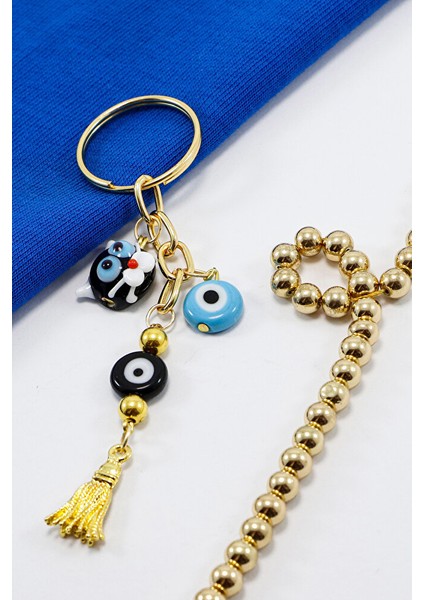 El Yapımı Cam Nazar Boncuklu Sevimli Kedicikli Anahtarlık, Hediyelik Anahtarlık fiyatları