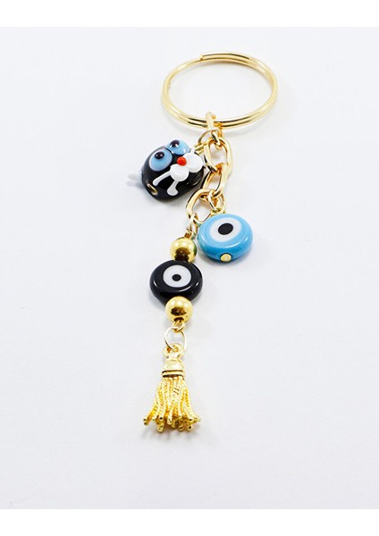 El Yapımı Cam Nazar Boncuklu Sevimli Kedicikli Anahtarlık, Hediyelik Anahtarlık fırsatları
