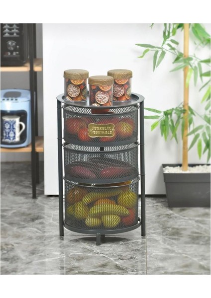 3 Katlı Metal Açılır Kapanır Paslanmaz Sebzelik