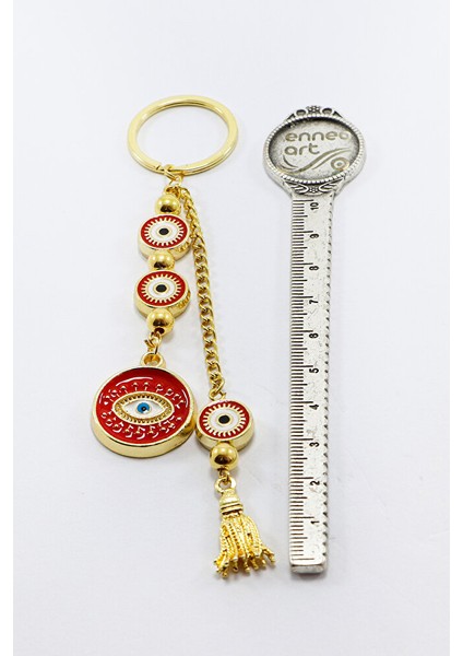 El Yapımı Kırmızı Çerçeveli Göz Figürlü Salkım Anahtarlık, Hediyelik Çanta Süsü fırsatları