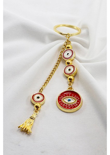 El Yapımı Kırmızı Çerçeveli Göz Figürlü Salkım Anahtarlık, Hediyelik Çanta Süsü indirimleri