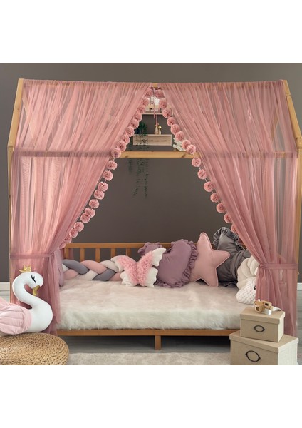 Gül Kurusu Çift Perdeli Montessori Yatak Cibinliği